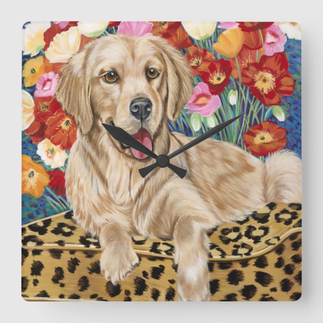 Horloge Carrée Golden Boy Retriever (Recto)