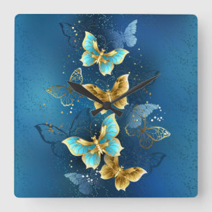 Horloge Carrée Golden butterflies