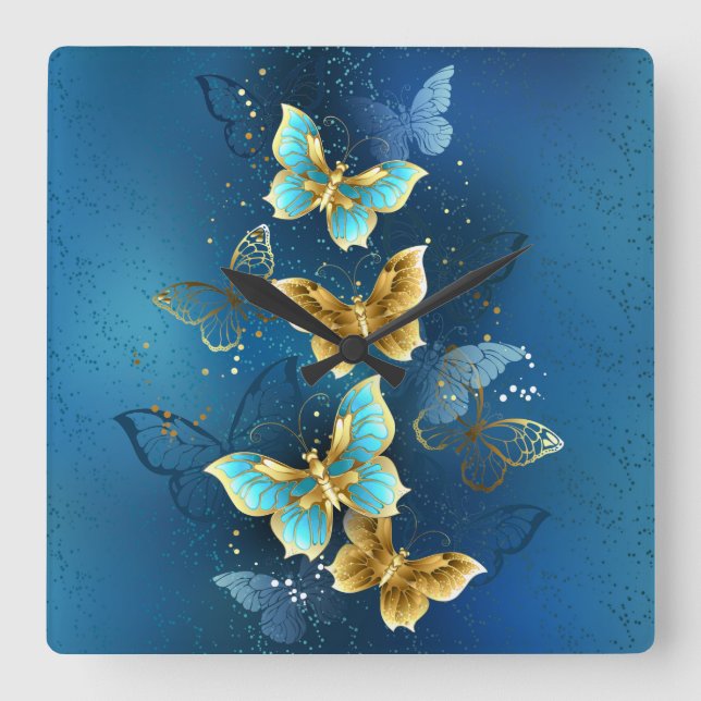 Horloge Carrée Golden butterflies (Recto)