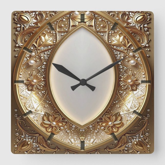Horloge Carrée Golden Ornate Frame Wall Clock (Recto)