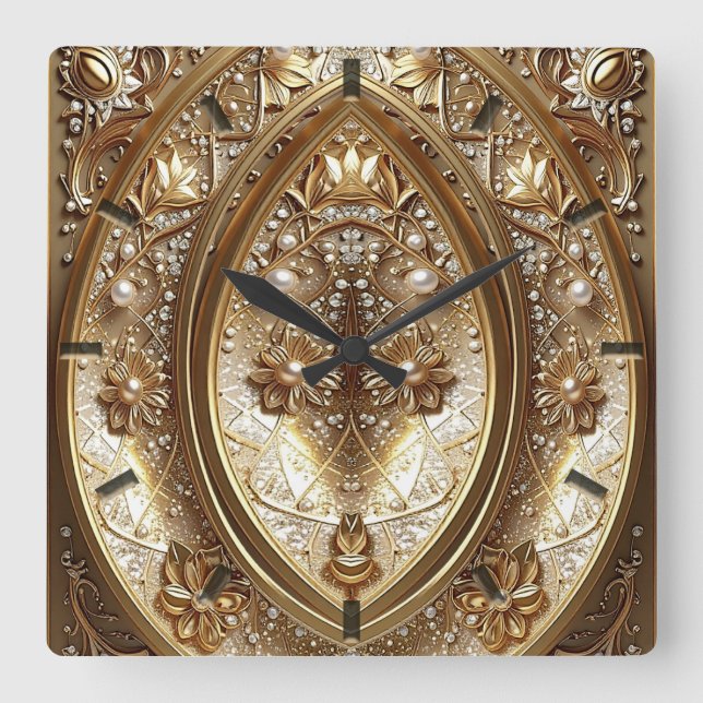 Horloge Carrée Golden Ornate Frame Wall Clock (Recto)
