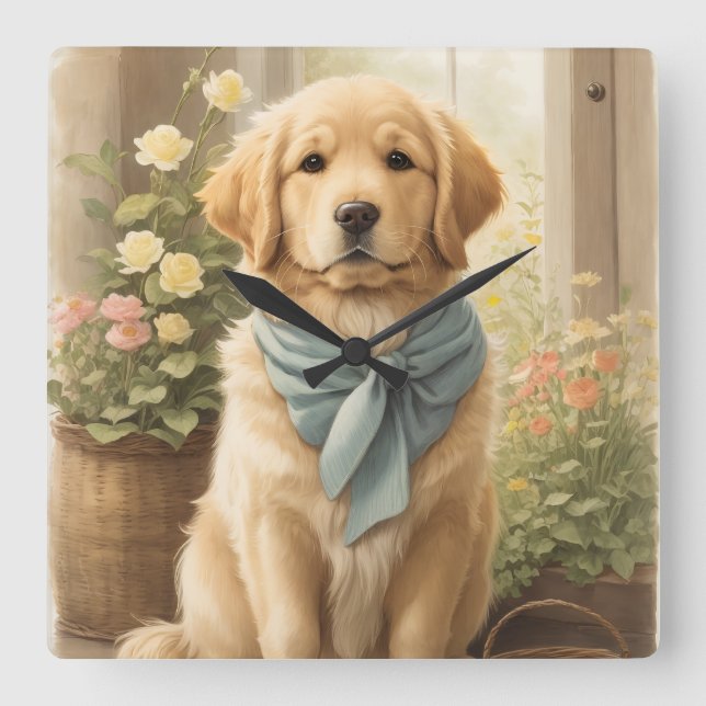 Horloge Carrée Golden Retriever (Recto)