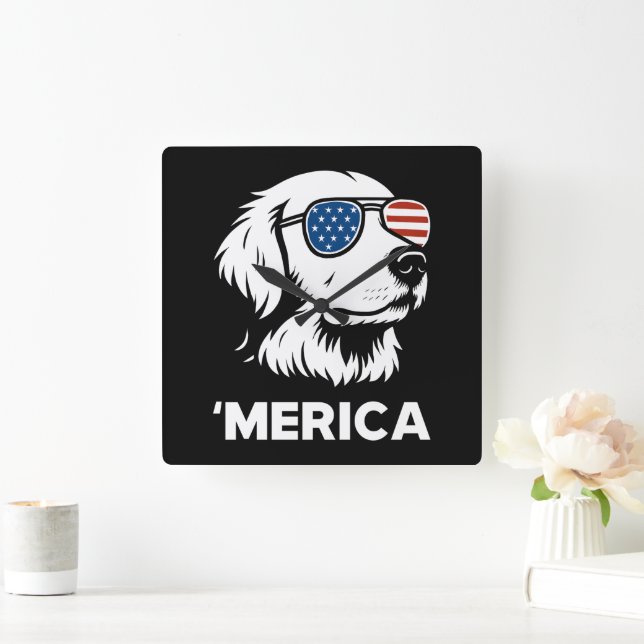 Horloge Carrée Golden Retriever 4 juillet Merica (Maison)