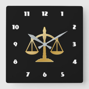 Horloge Carrée Golden Scales of Justice Law Theme