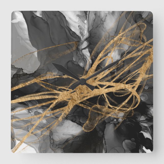 Horloge Carrée Golden Vortex I (Recto)