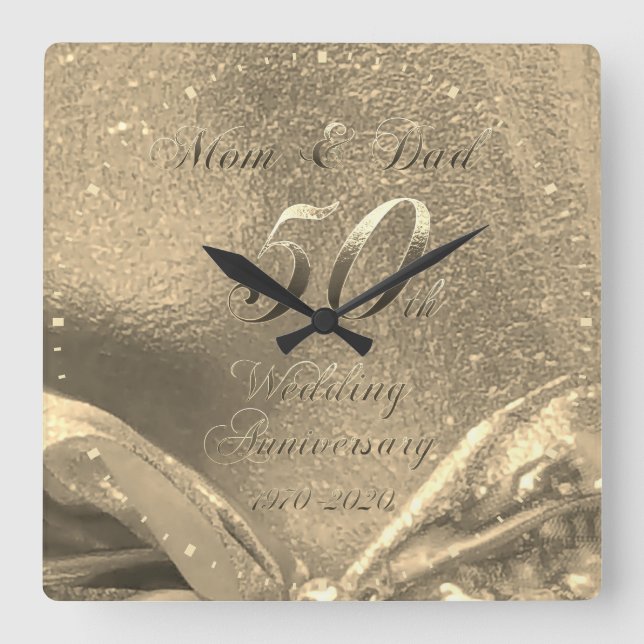 Horloge Carrée Golden Wedding 50th Anniversary Parents Faux Gold (Recto)