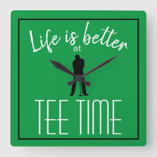 Horloge Carrée Golf Parcours Tee Time Green Black