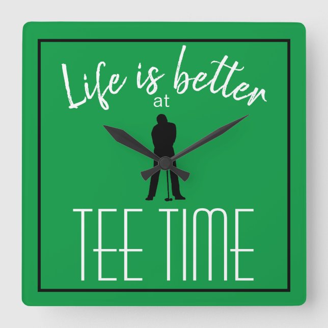 Horloge Carrée Golf Parcours Tee Time Green Black (Recto)
