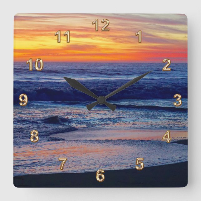 Horloge Carrée Gorgeous Night Sunset Beach CLOCKS ou YOUR (Recto)