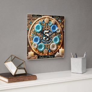 Horloge Carrée Grâce naturelle : arrangement du cinquième anniver