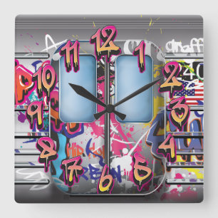 Horloge Carrée Graffiti Subway