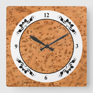 Horloge Carrée Grain en bois de regard de liège naturel