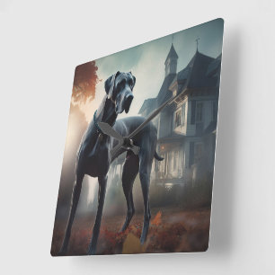 Horloge Carrée Grand Danois Halloween Épouvantable