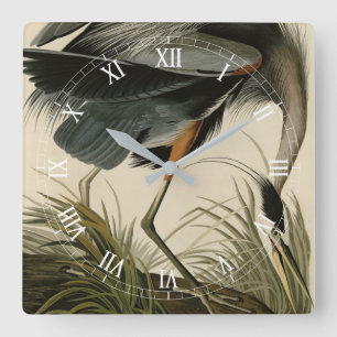 Horloge Carrée Grand héron bleu des oiseaux d'Amérique d'Audubon