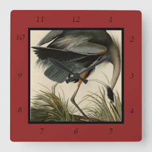Horloge Carrée Grand héron bleu des oiseaux d'Amérique d'Audubon