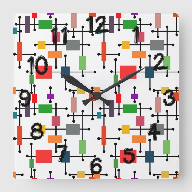 Horloge Carrée Grande grille moderne du milieu du siècle (Recto)