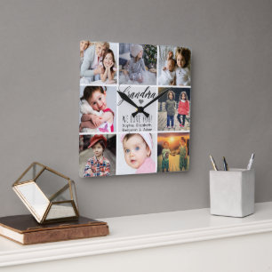 Horloge Carrée Grandma We Love You Photo Collage