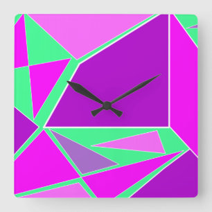 Horloge Carrée Graphique Abstrait - design vert violet