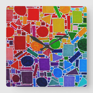 Horloge Carrée Graphique couleur arc-en-ciel Roue art abstrait mo