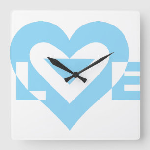 Horloge Carrée Graphique d'amour cool, Bleu