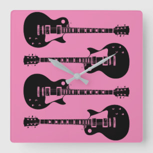 Horloge Carrée Graphique de guitares électriques en noir