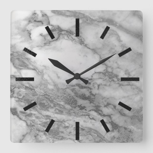 Horloge Carrée Graphite gris marbre gris argenté Carrara Minimal  (Recto)