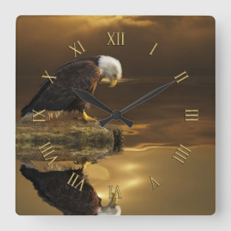 Horloge Carrée Gratitude Bald Eagle Spiritual Wildlife Clock