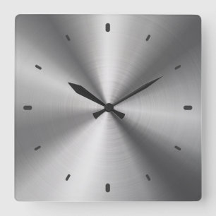 Horloge Carrée Gray Shiny Metallic Stainless Steel Look