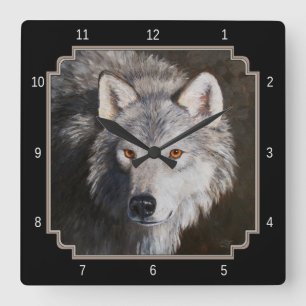 Horloge Carrée Gray Timber Wolf Face Square Wall Clock