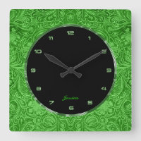Green Floral Faux Leather Embossed