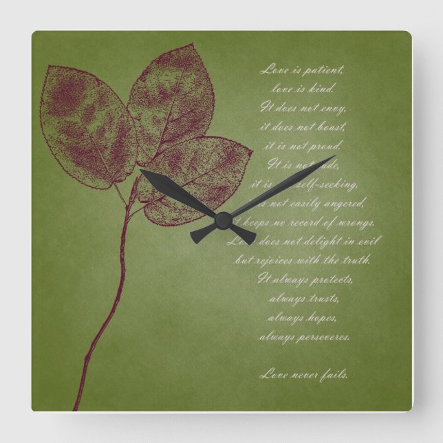 Horloge Carrée Green grunge leaves (Recto)