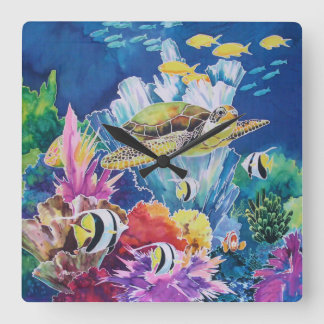 Horloge Carrée Green Sea Turtle Wall