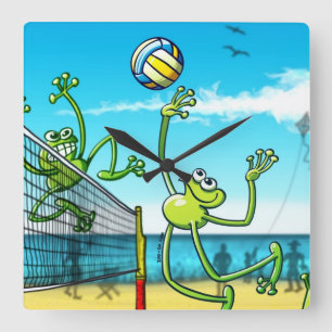 Horloge Carrée Grenouille de volleyball