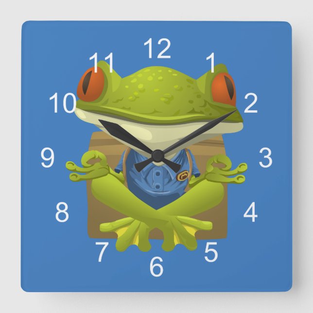 Horloge Carrée Grenouille méditante drôle (Recto)