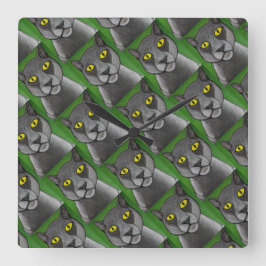 Horloge Carrée Grey Cat Wall Clock