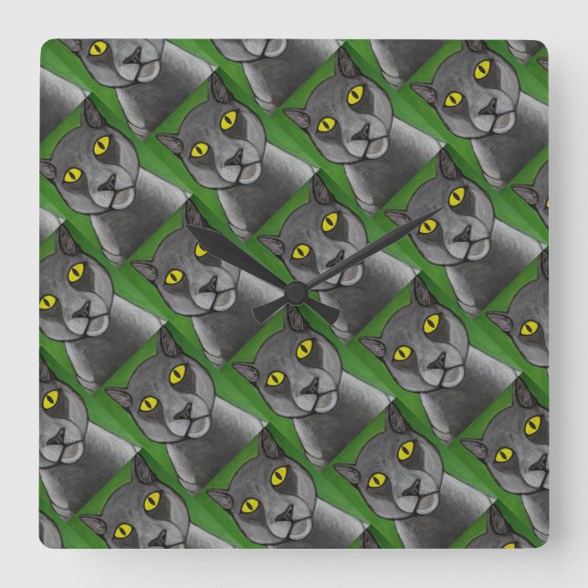 Horloge Carrée Grey Cat Wall Clock (Recto)