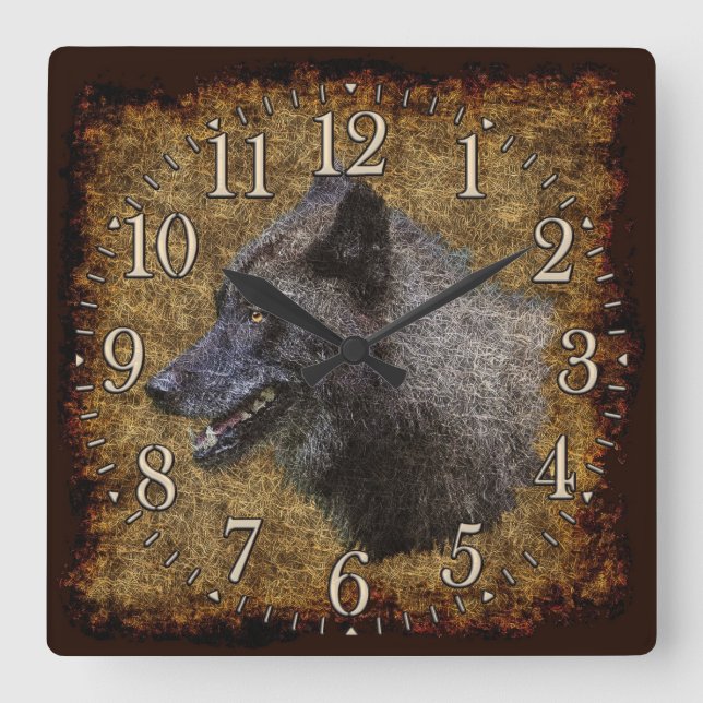 Horloge Carrée Grey Wolf Face Wildlife-Supporter Art Clock (Recto)