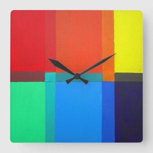 Horloge Carrée Grille de couleurs d'art Abstrait moderniste
