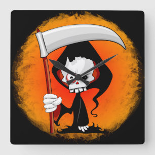 Horloge Carrée Grim Reaper Déplaisant Drôle Cartoon