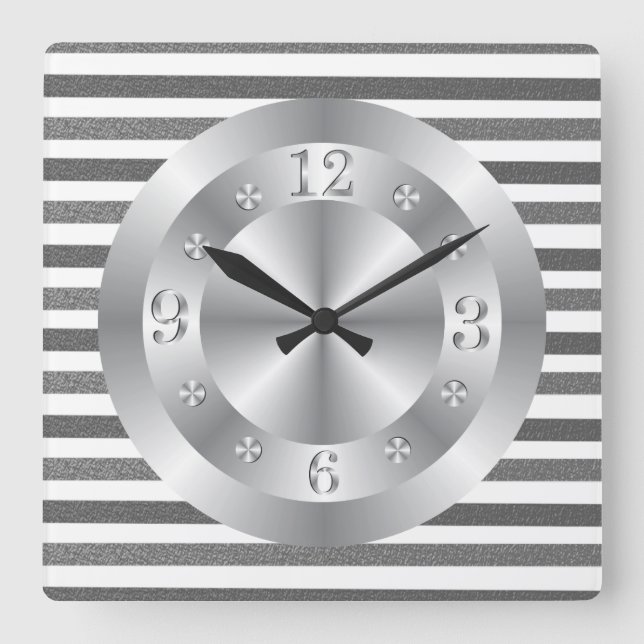 Horloge Carrée Gris argenté brillant métallique (Recto)