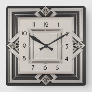 Horloge Carrée Gris Art Déco