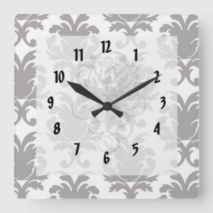 Horloge Carrée gris blanc baroque damas