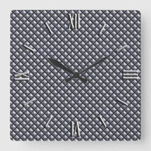 Horloge Carrée Gris de métal, look métallique, grille cloutée
