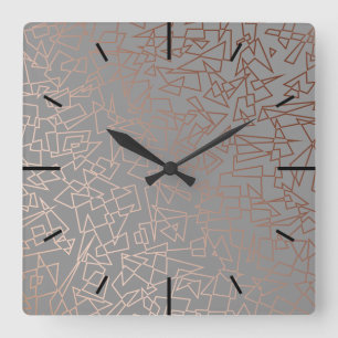 Horloge Carrée Gris géométrique de motif d'or rose élégant