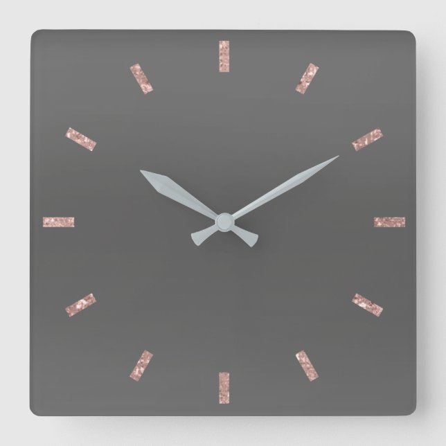 Horloge Carrée Gris Graphit Rose Blush Pink Ombre Parties scintil (Recto)