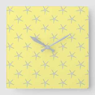 Horloge Carrée Gris Jaune Gris Turquoise Starfish Motifs Moderne