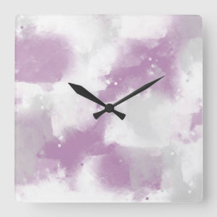 Horloge Carrée Gris mauve doux et blanc Abstrait brosse