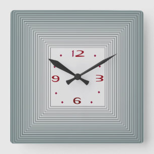 Horloge Carrée Gris rayé avec l'horloge rouge de >Wall de