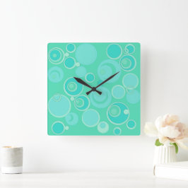 Horloge Carrée Grosses bulles dans le Merci Turquoise partout