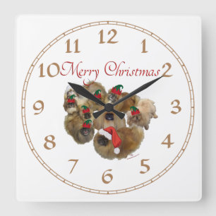 Horloge Carrée Groupe de Pékinois Noël